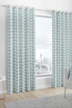 Fusion Delft Leaf Print Eyelet Curtains