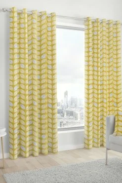 Fusion Delft Skandi Geo Leaf Lined Eyelet Curtains