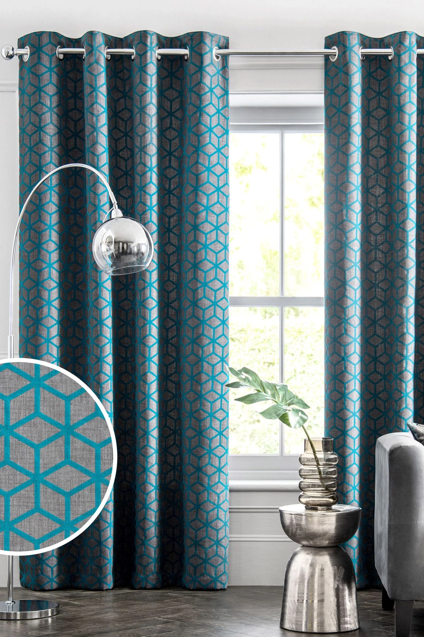 Next Flocked Velvet Geometric Curtains 3 Next Flocked Velvet Geometric Curtains