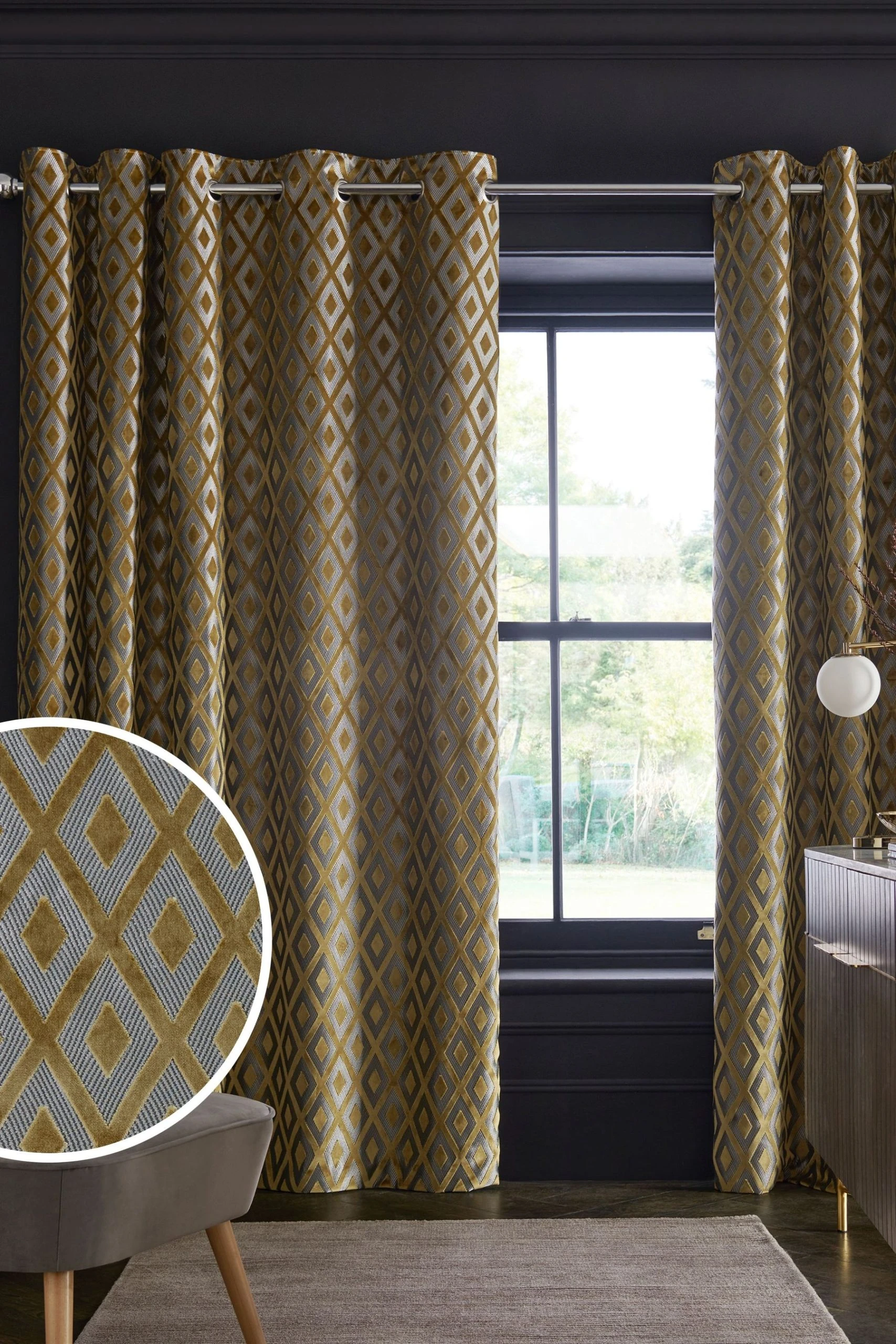 Next Collection Luxe Heavyweight Diamond Geometric Eyelet Curtains 3 Next Collection Luxe Heavyweight Diamond Geometric Eyelet Curtains