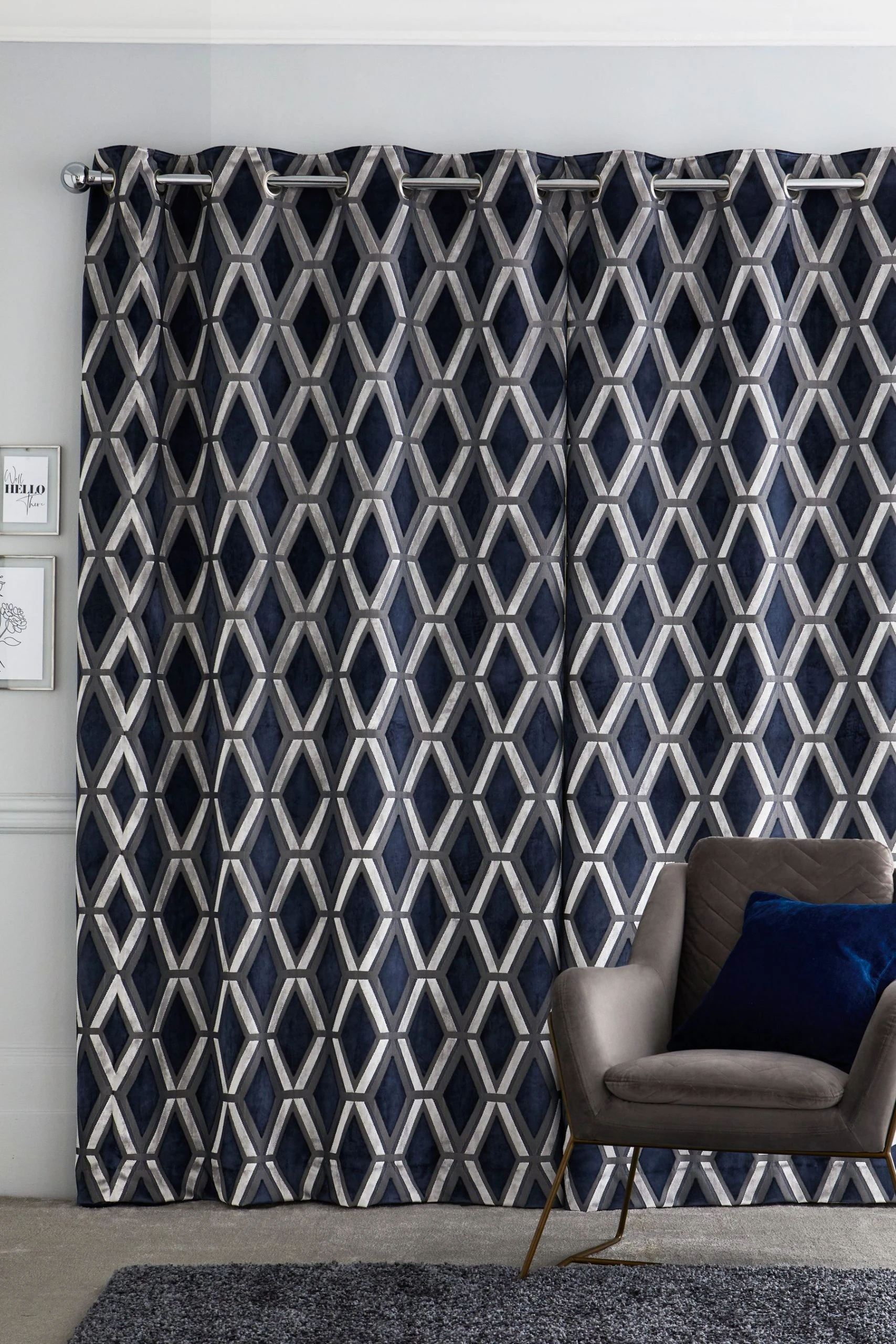Next Collection Luxe Heavyweight Geometric Cut Velvet Curtains 4 Next Collection Luxe Heavyweight Geometric Cut Velvet Curtains - Image 2