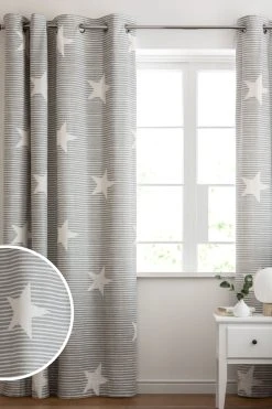 Next Brushed Star Stripe Blackout Eyelet Curtains