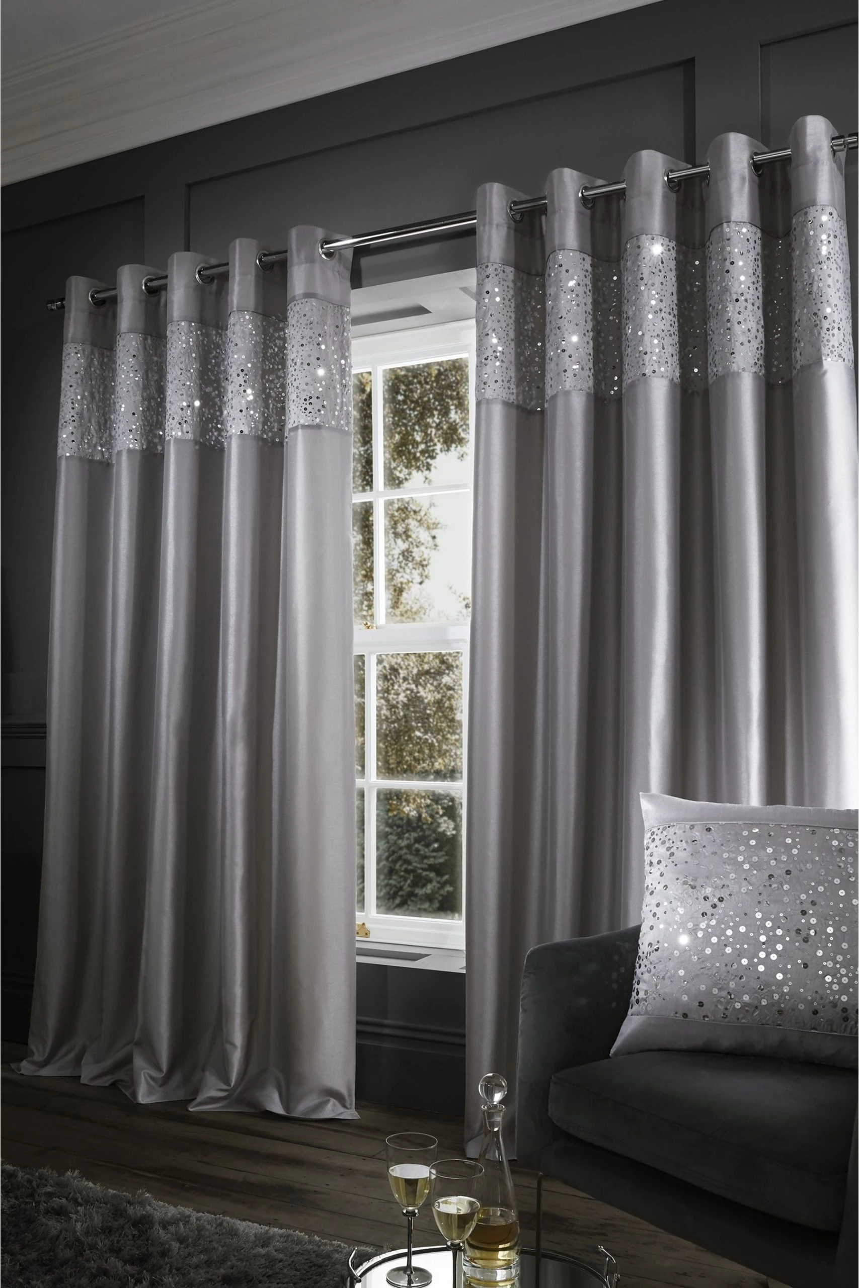 Catherine Lansfield Glitzy Sequin Detail Lined Eyelet Curtains 3 Catherine Lansfield Glitzy Sequin Detail Lined Eyelet Curtains