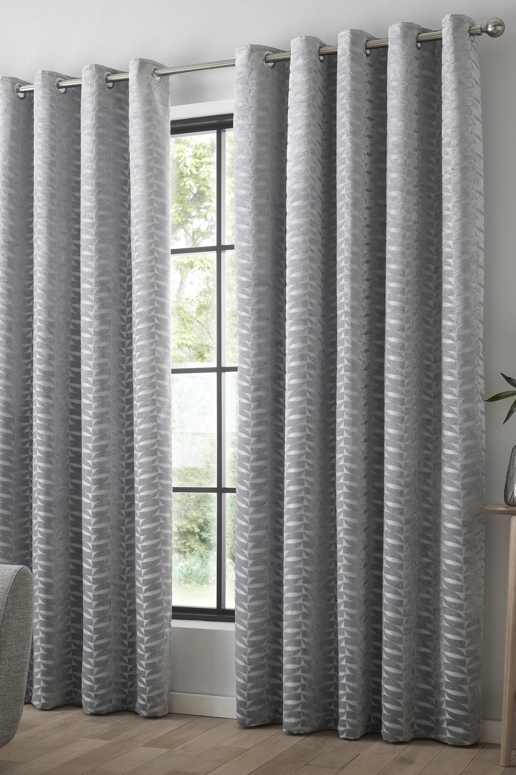 Curtina Kendal Velvet Geo Lined Eyelet Curtains 4 Curtina Kendal Velvet Geo Lined Eyelet Curtains - Image 2