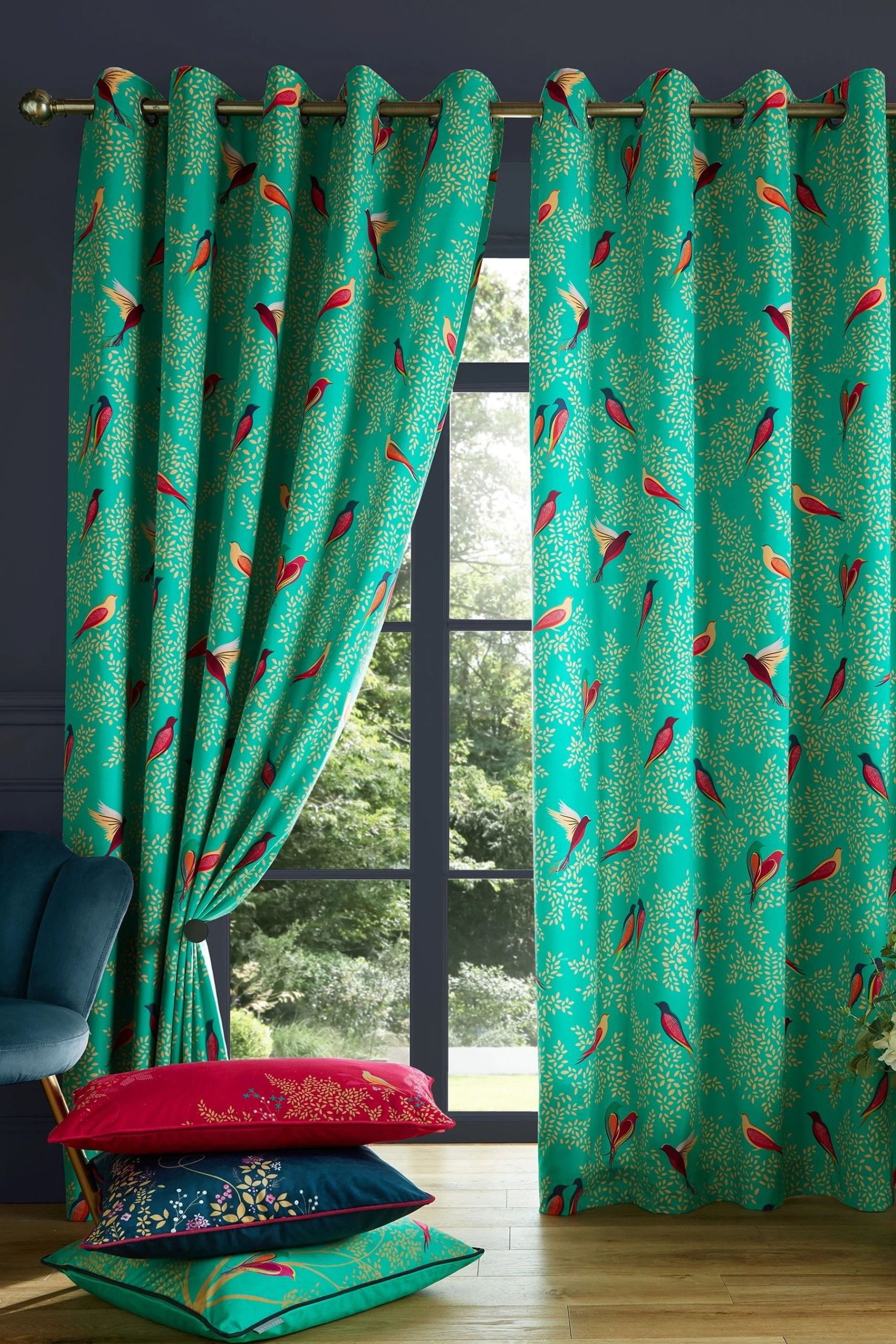 Sara Miller Green Birds Eyelet Curtains 3 Sara Miller Green Birds Eyelet Curtains