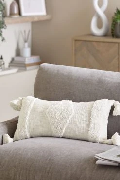 Next Natural White Tufted Geo Oblong Cushion