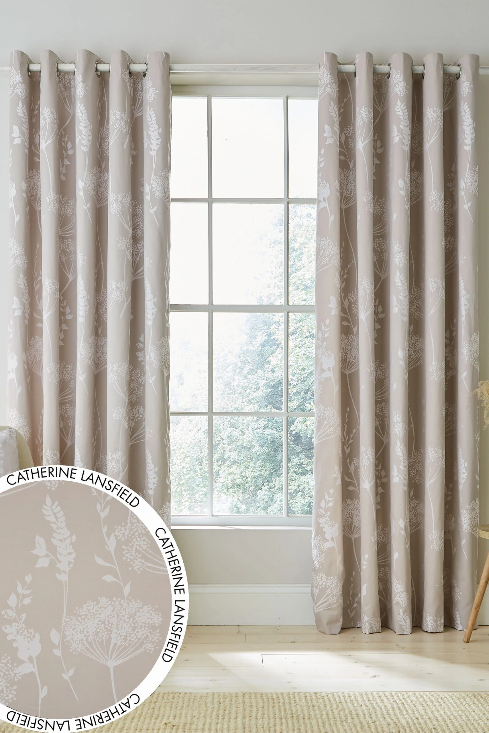 Catherine Lansfield Meadowsweet Floral Jacquard Eyelet Lined Curtains 3 Catherine Lansfield Meadowsweet Floral Jacquard Eyelet Lined Curtains