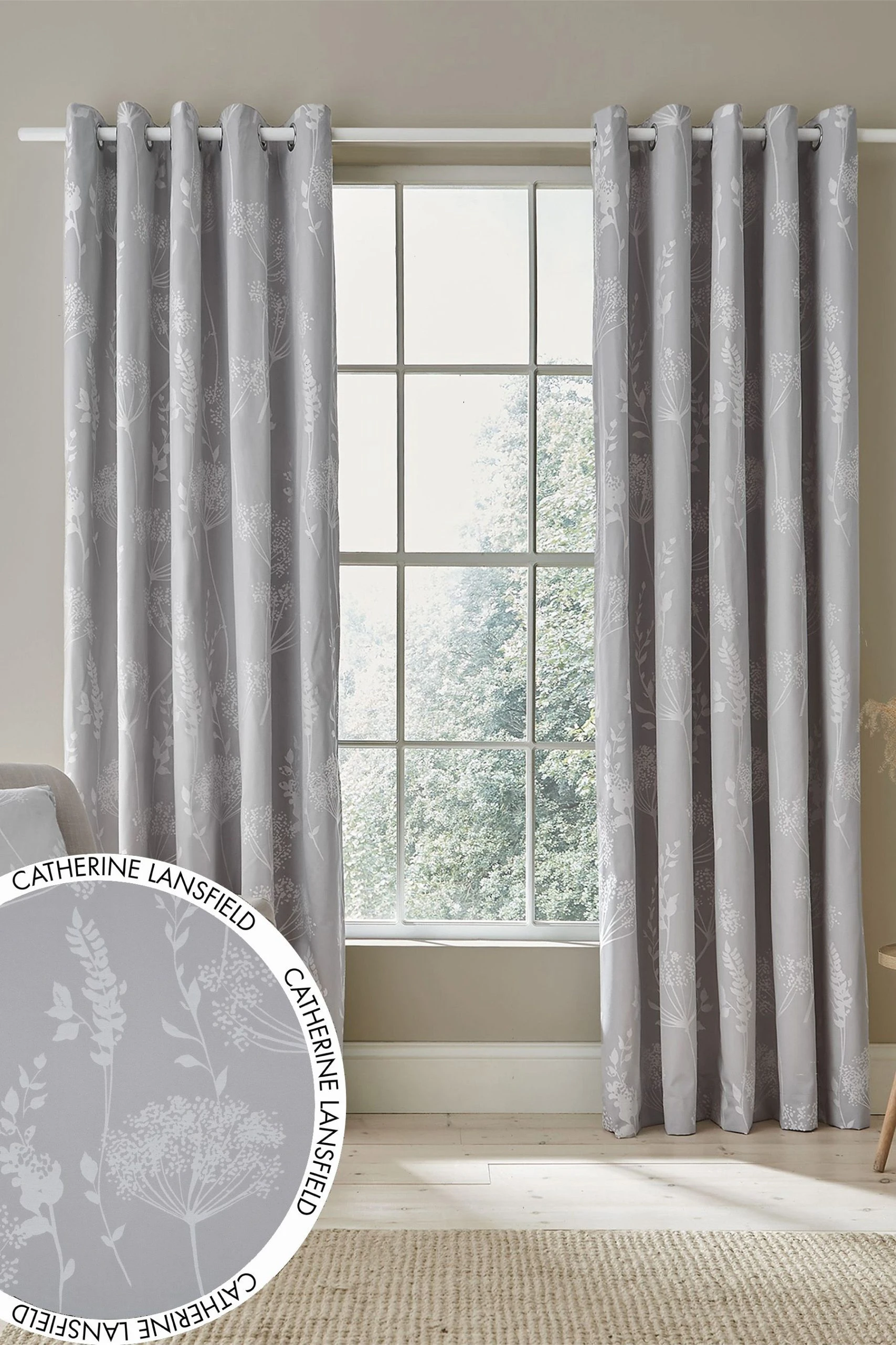 Catherine Lansfield Meadowsweet Floral Jacquard Eyelet Lined Curtains 3 Catherine Lansfield Meadowsweet Floral Jacquard Eyelet Lined Curtains