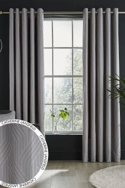 Catherine Lansfield Linear Geo Jacquard Eyelet Lined Curtains