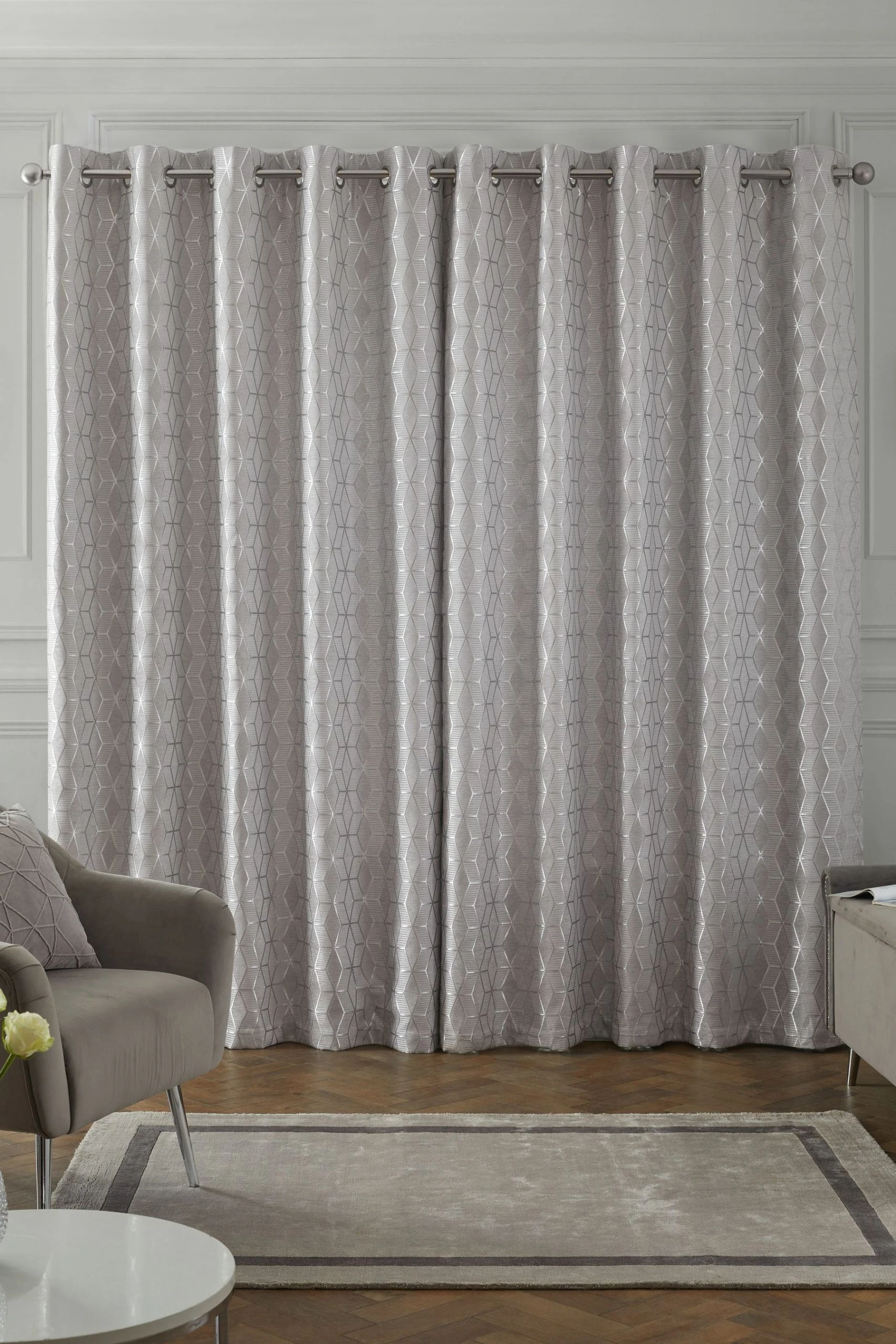Next Sparkle Geometric Eyelet Curtains 4 Next Sparkle Geometric Eyelet Curtains - Image 2