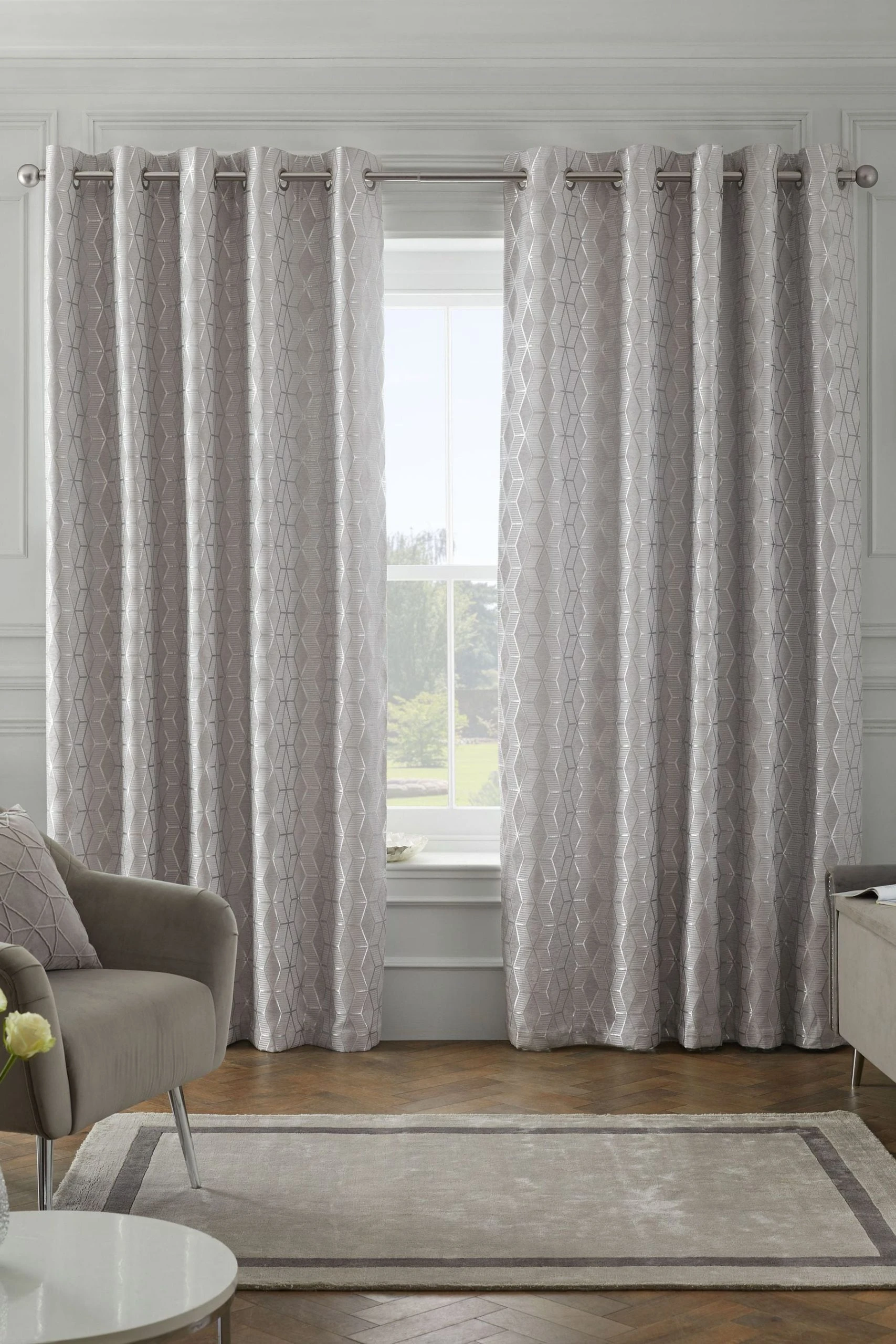 Next Sparkle Geometric Eyelet Curtains 5 Next Sparkle Geometric Eyelet Curtains - Image 3