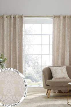 Catherine Lansfield Damask Jacquard Eyelet Lined Curtains
