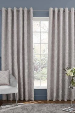Catherine Lansfield Damask Metallic Pinsonic Foil Printed Lined Eyelet Curtains